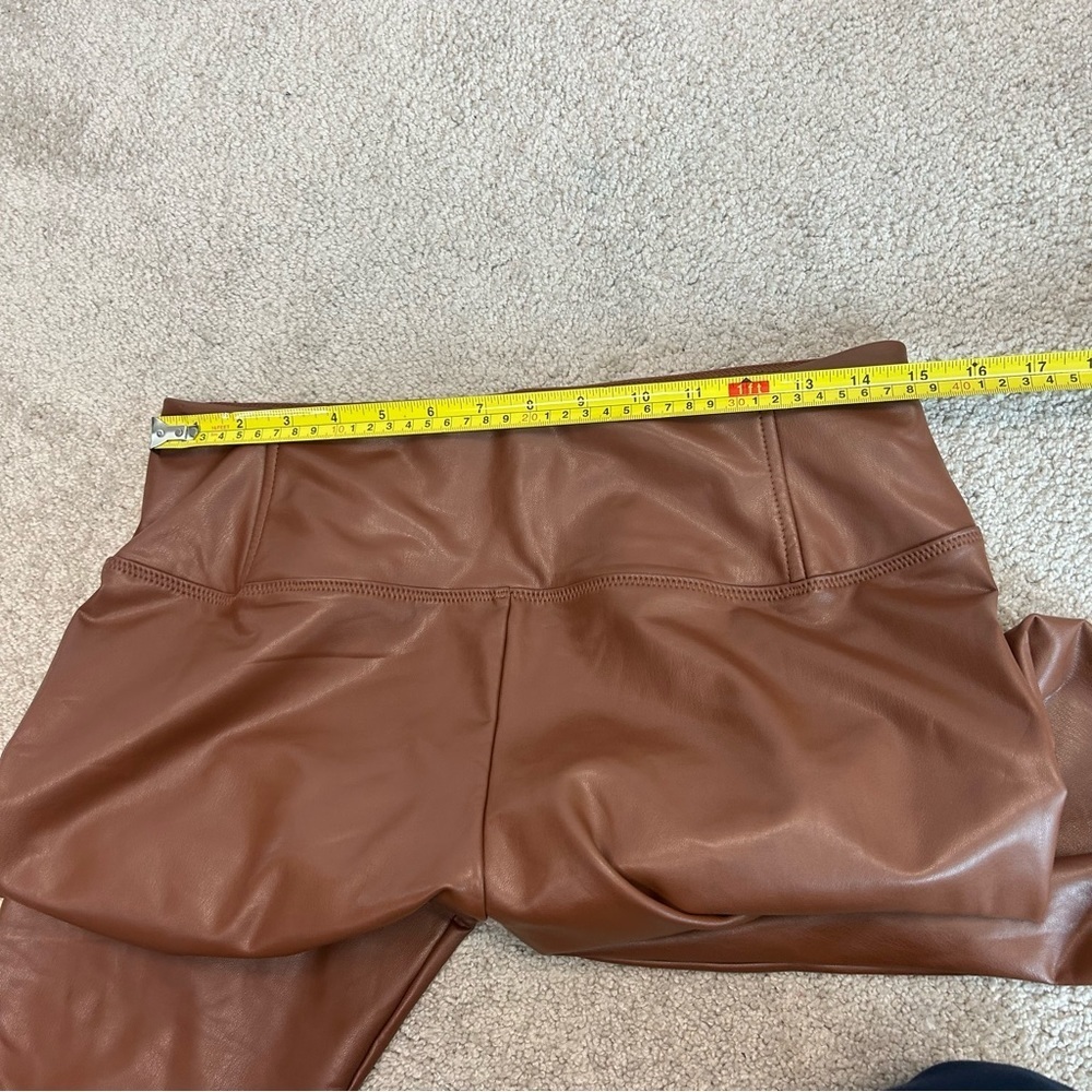 7 for all mankind camel brown faux leather high waisted leggings Sz L NWOT - Picture 7 of 10